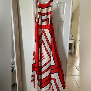 Eliza J maxi dress red/orange, blue, white size 14